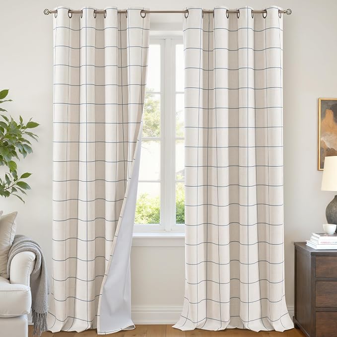 Lajode Navy Blue Plaid Curtains Pattern Printed 90 Inches Long by Lajode