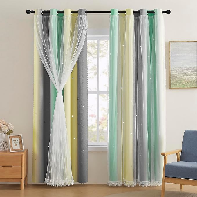 XiDi Yellow & Rainbow Curtains for Kids & Girls Room by Addsomecolortolife