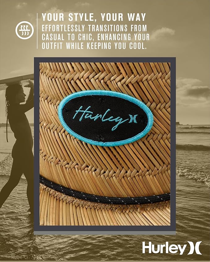 Hurley Women's Straw Hats - Real Straw Hat Medium Brim and Adjustable Chin Strap