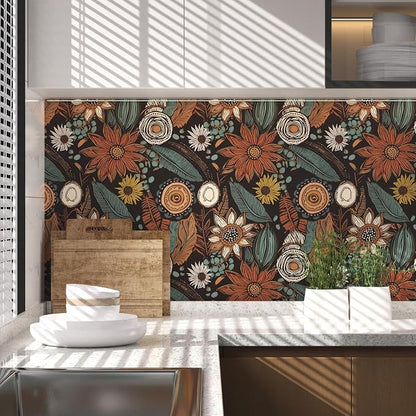 Rustic Boho Wallpaper Peel and Stick, Vintage Dark Brown Floral Contact Paper - Image 4
