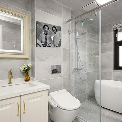 Framed Funny Movie Bathroom Canvas Wall Art Set of 2 – Black and White Vintage - Image 2