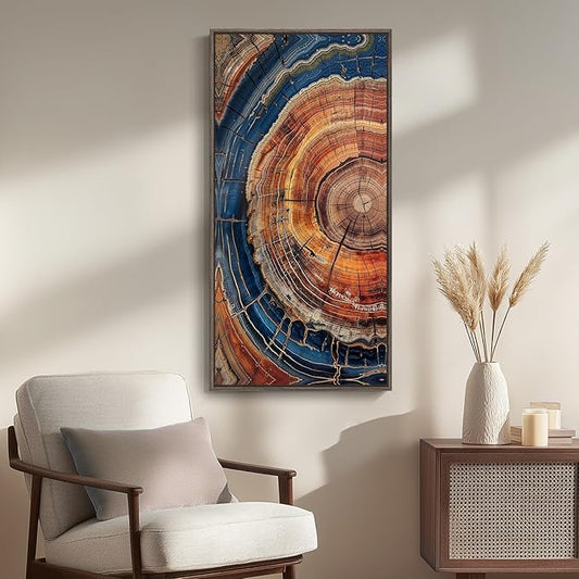 Framed Vertical Colorful Tree Ring Living Room Wall Art, Large Vintage - Image 2