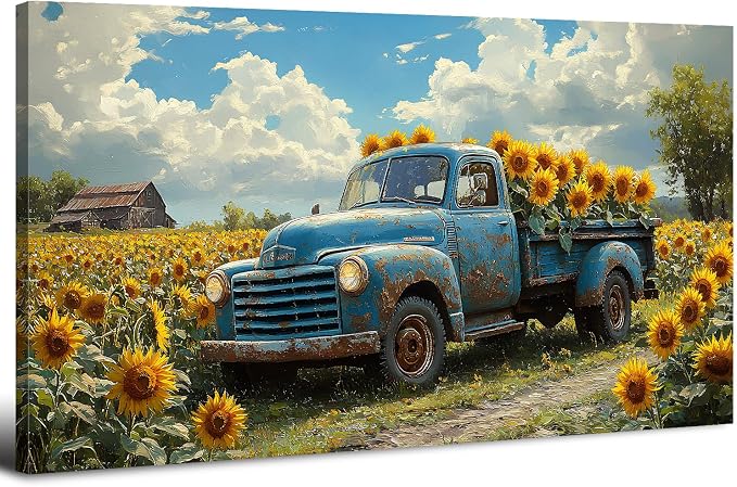 Sunflower Pictures Wall Decor Farmhouse Barn Truck Wall Art Sunflower Field by HOME