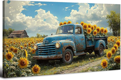 Sunflower Pictures Wall Decor Farmhouse Barn Truck Wall Art Sunflower Field by HOME