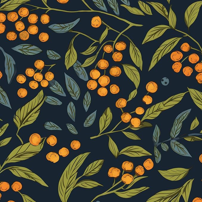 BOKEBEVE Dark Blue Wallpaper Peel and Stick Boho Leaf Contact Paper Floral Wall by BOKEBEVE