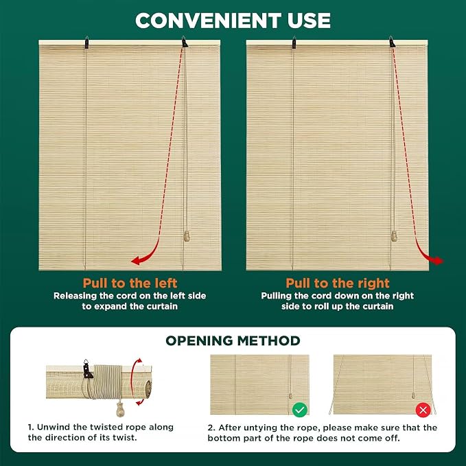Bamboo Blinds for Interior Windows Easy to Install Bamboo Shades for Indoor - Image 5