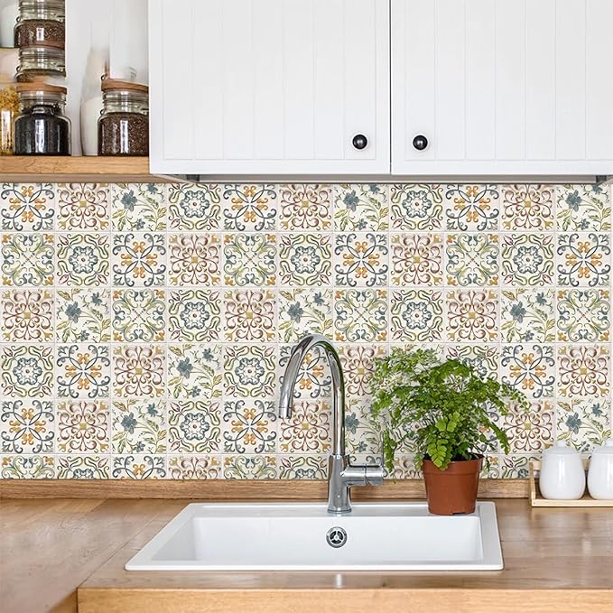 Wudnaye Bohemian Wallpaper Peel and Stick Faux Tile Contact Paper 17”×393” Tile - Image 2