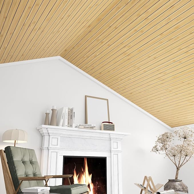 VEELIKE Natural Bamboo Slat Wall Panels Peel and Stick 3D Textured Wood Grain - Image 4