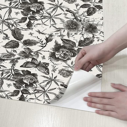 JiffDiff Floral Vintage Wallpaper Peel and Stick Wall Stick Black Rose - Image 4