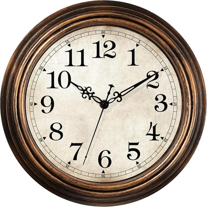 Wall Clock - 12 Inch Vintage Battery Operated - Retro Silent Non Ticking - by HYLANDA