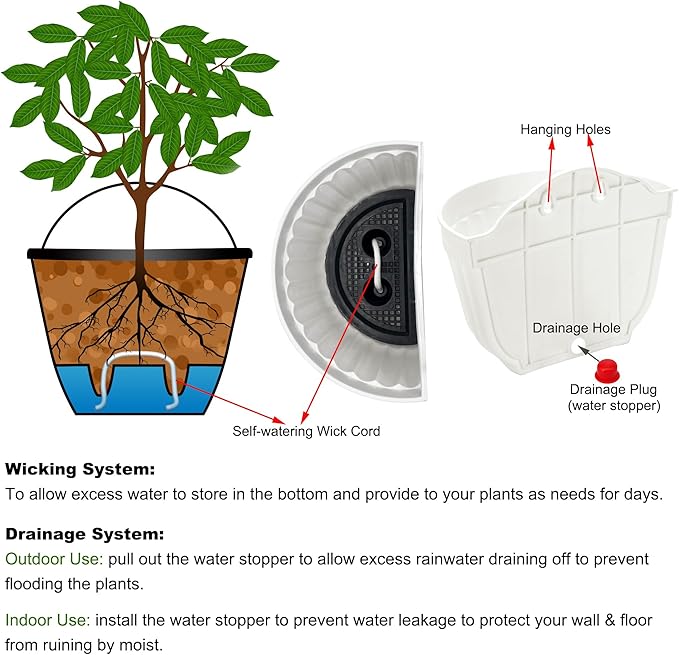 ORIMERC 4 Pack White Wall Planter Pots Vertical Living Wall Hanging Planters Wall Mounted Planter Holder with Drainage Hole for Indoor Outdoor Plants Wall Decor with Hooks/Screws