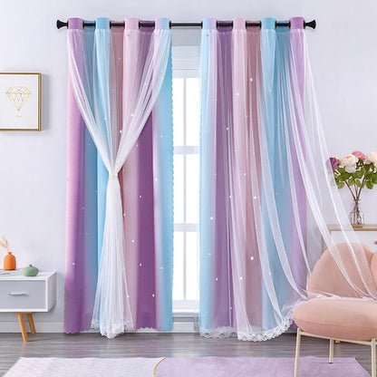 XiDi Curtains for Bedroom Decor, Kids Room Curtains for Girls Rainbow Colour by Addsomecolortolife