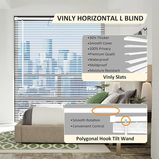 Cordless Vinyl Mini L Blinds 24" W x 72" H, Light Filtering, Arrive 1/2 Inch - Image 2