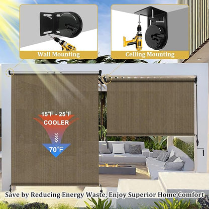 Shade&Beyond Custom Size Outdoor Roller Shades Cordless Patio Roll Up Blinds - Image 6