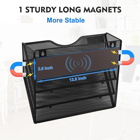 EASEPRES Magnetic 3 Pocket Mesh Hanging Wall File Organizer, Wall Mounted Mail - Image 2