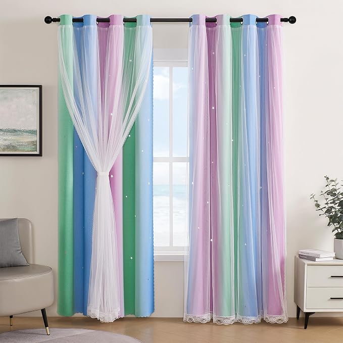 XiDi Curtains for Bedroom Decor, Rainbow Green PurpleBlue34/90/1 by Addsomecolortolife
