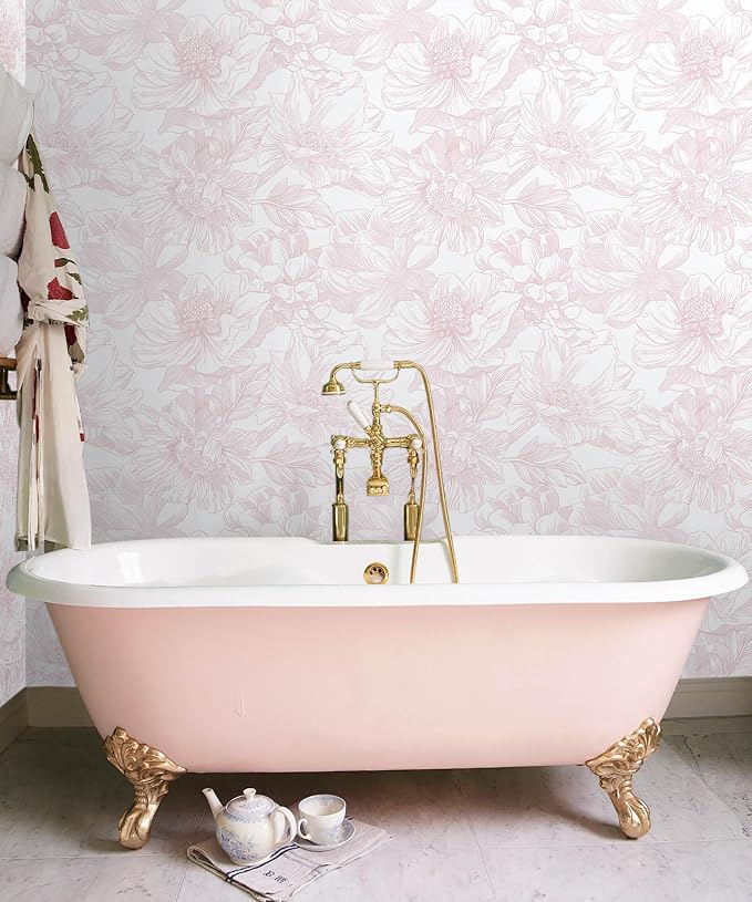 Ismoon Large Floral Peel and Stick Wallpaper Boho White/Pink Contact Paper - Image 5