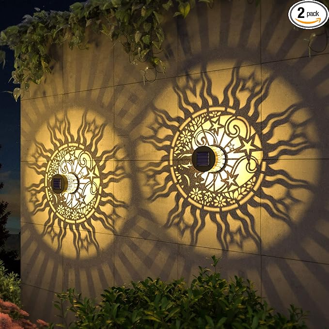 gardencave 2 Pack Solar Fence Lights Metal Solar Powered Outdoor Wall Deck by gardencave