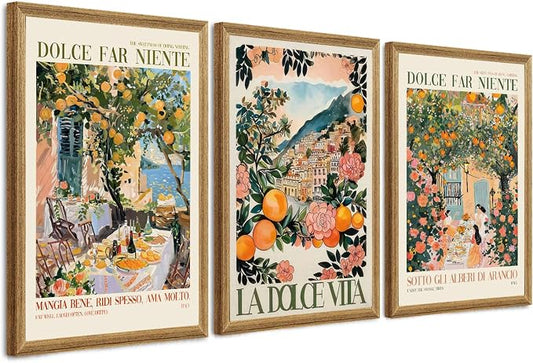 SYWENNOI 3 Pieces Wood Framed Italy Scenes Canvas Wall Art, Tuscan Wall Decor by SYWENNOICanvasWallArt