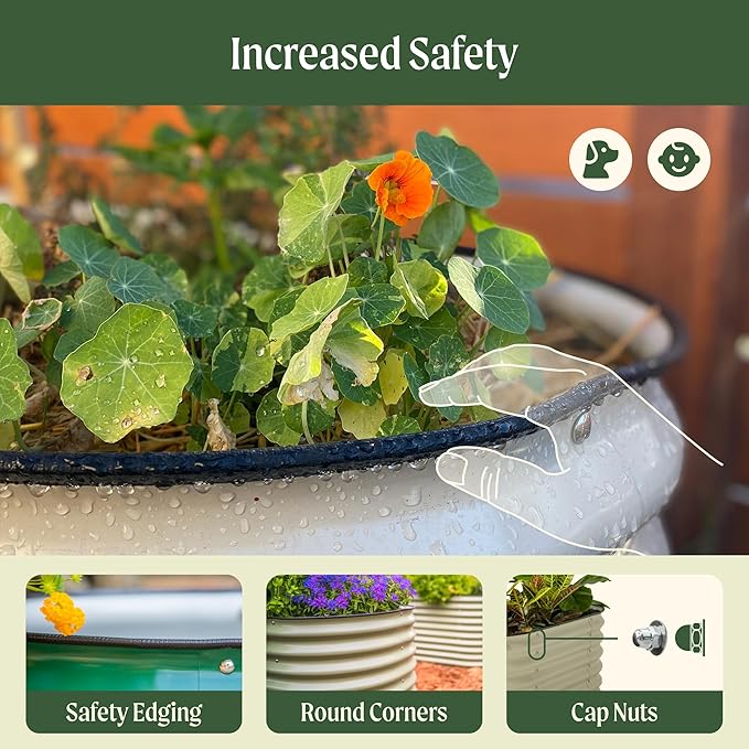 Vego garden 32" Extra Tall Raised Garden Bed Kits,4 in 1 Modular Raised Planter Box for Vegetables Flowers Fruits Oval Metal Raised Garden-Olive Green