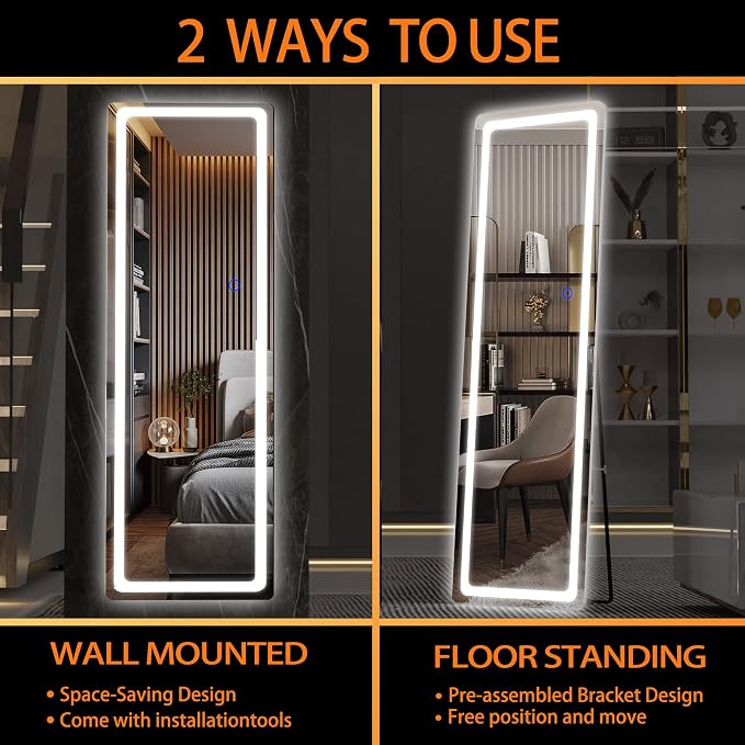 Hasipu Full Length Mirror with Lights, Full Body Dressing Standing, Hanging - Image 5