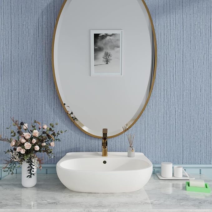 CRE8TIVE Light Blue Grasscloth Wallpaper Textured Stick and Peel Faux Grass - Image 3