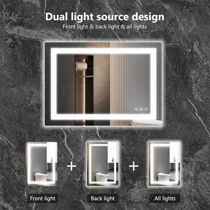 Sweetcrispy 32"x40" Smart Anti-Fog LED Bathroom Mirror - Image 6