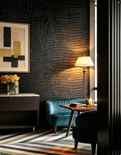 Peel and Stick Wallpaper Black Crocodile Wall Paper Modern Textured - Image 2