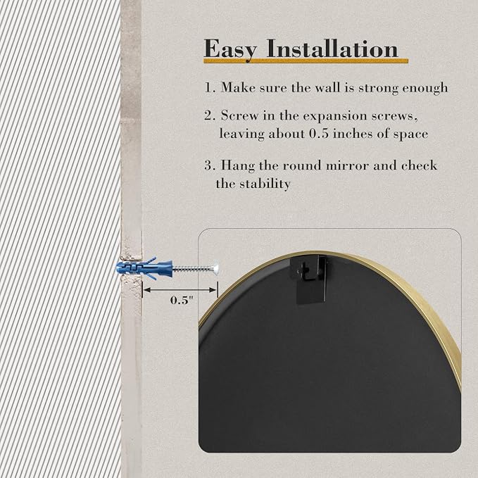 Sweetcrispy 20-inch Gold Round Wall Mirror, Circle Bathroom Mirrors - Image 7