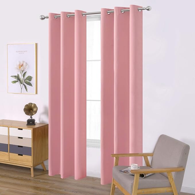 LEMOMO Pink Blackout Curtains 34 x 84 Inch Length/Set of 2 Curtain by Lemomo