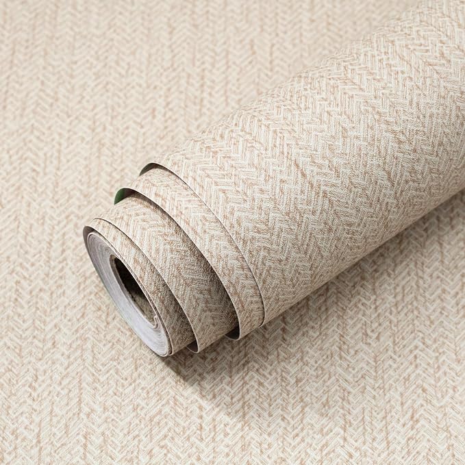 Grasscloth Peel and Stick Wallpaper Beige Contact Paper 15.7inch x 118.1inch by lenify