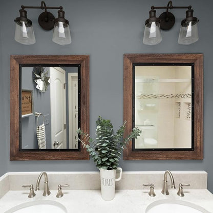 YOSHOOT Rustic Wooden Framed Wall Mirror, Natural Wood and Iron Bathroom Vanity - Image 4