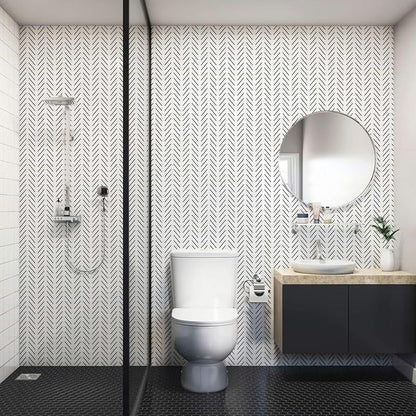 Erfoni Black and White Peel and Stick Wallpaper Modern Herringbone Contact - Image 4