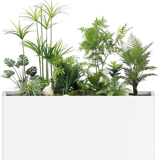 Outdoor Metal Planter Box - Heavy-Duty Rectangular Trough, All-Weather Rust-Resistant Design with 6 Drainage Holes | Large 36x15x15 Inch for Patio, Porch & Garden, White