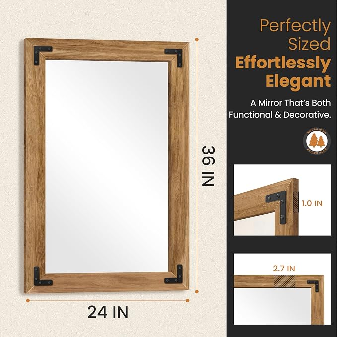 Bathroom Mirror for Wall with Wooden Frame, Bedroom Decor, Vertical or - Image 5