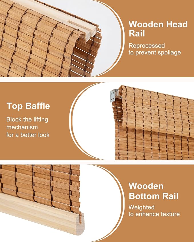 60''W X 72''H Cordless Bamboo Roman Shades - Image 6