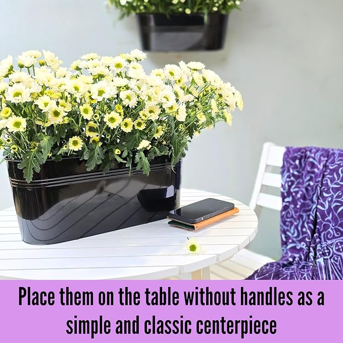 LaLaGreen Wall Planter Black Oval Metal Pot Hanging Decor Flower Railing Fence - Image 8