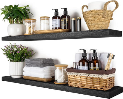 BGMG Wood Floating Shelves 36 inch Long, Wide Rustic Wooden Wall Shelves by BGMG