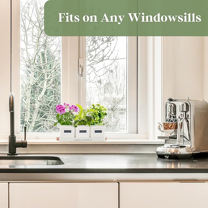 PERFNIQUE Indoor Herb Garden, Herb Garden Planter Set with Tray, Farmhouse Indoor Plant Pots, Windowsill Herb Garden with Drainage(Planter only) for Indoor/Outdoor, Window Pots(White)