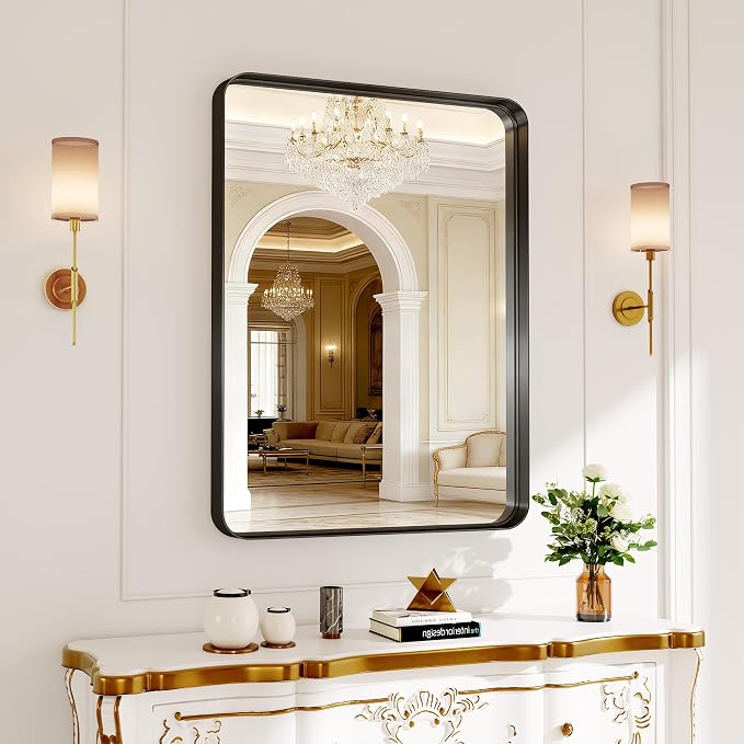 Black Bathroom Mirrors for Over Sink, 24X36 Inch Matte Metal Framed Vanity - Image 9