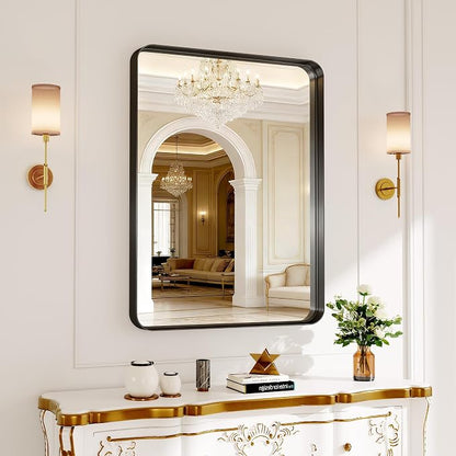 Black Bathroom Mirrors for Over Sink, 24X36 Inch Matte Metal Framed Vanity - Image 9