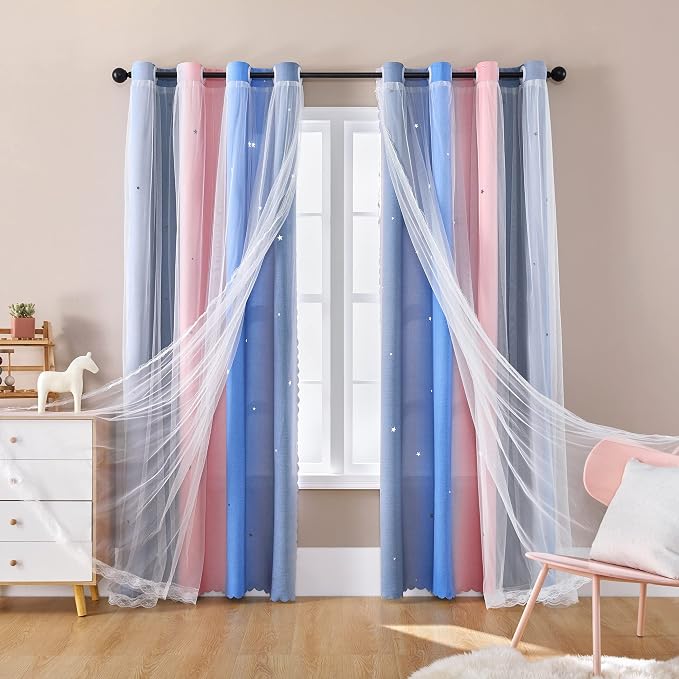 XiDi Curtains for Bedroom Decor, Rainbow PinkGreyBlue-34-54 - Image 7