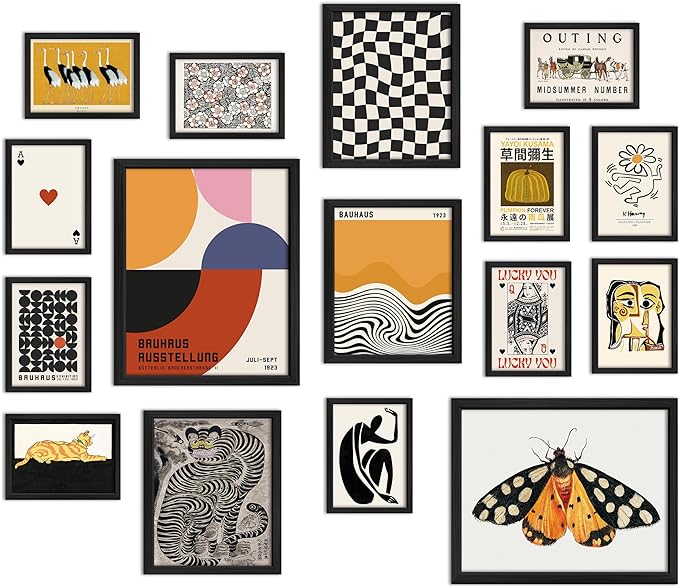 ANERZA 16 PCS Framed Eclectic Wall Art Decor, Modern Maximalist Wall Prints by ANERZA