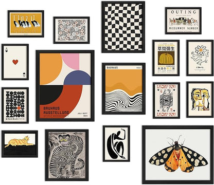 ANERZA 16 PCS Framed Eclectic Wall Art Decor, Modern Maximalist Wall Prints by ANERZA