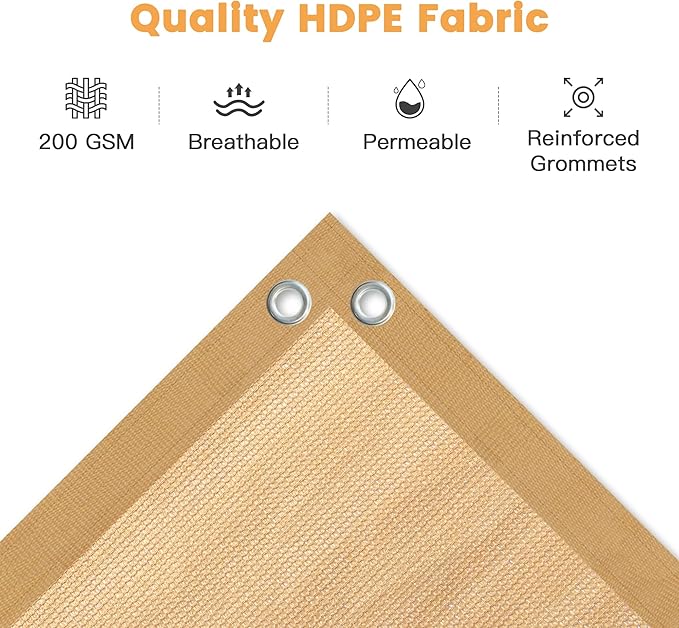 VICLLAX Shade Fabric Sun Shade Cloth with Every 2 FT Grommets for Patio Garden Pergola Cover Canopy 7x20 FT, Wheat