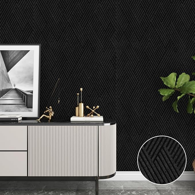 Decotalk Black Textured Geometric Peel and Stick Wallpaper - Image 2