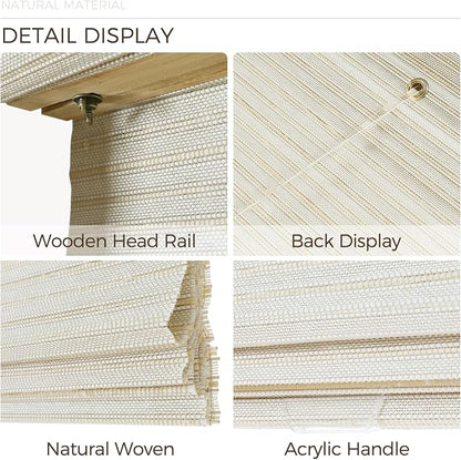 TWOPAGES Woven Bamboo Cordless Roman Shades, Custom No Drill or Motorized Blinds - Image 7