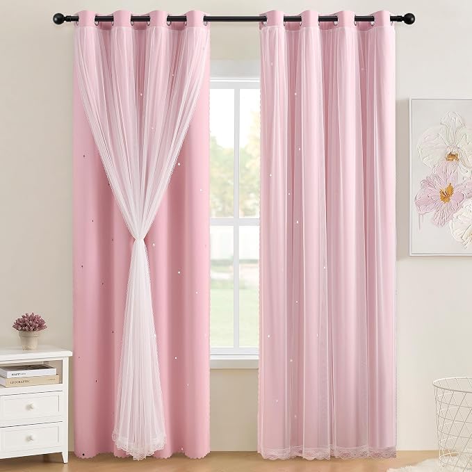 XiDi Pink Curtains for Bedroom, Girls Room Blackout Curtains, Kids Room by Addsomecolortolife