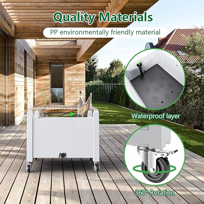 Elevated Raised Garden Bed with Legs,Outdoor Large Resin Patio Planter Box Stand Divisible with Drain Plug,Water Monitor for Plants Vegetables Flowers Fruits(Ashen)