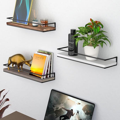 Meangood Floating Shelves Wall Mounted Set of 2, Rustic Wood Wall Storage - Image 7